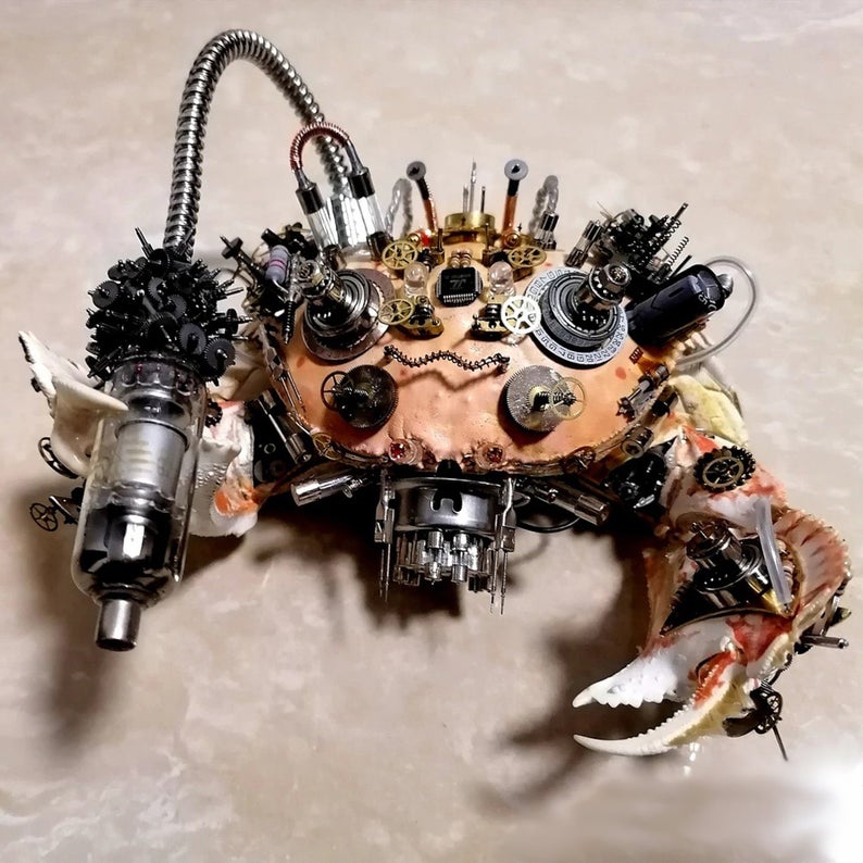 Steampunk Beetle Handmade Clockwork Real Brown Crab Framed Insect Cyberpunk Collecting Home Decor As Gift Sculpture Robots Aesthetic Art