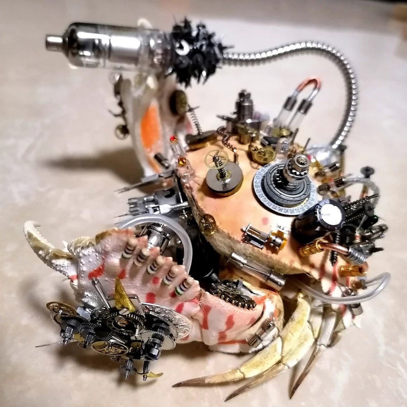 Steampunk Beetle Handmade Clockwork Real Brown Crab Framed Insect Cyberpunk Collecting Home Decor As Gift Sculpture Robots Aesthetic Art