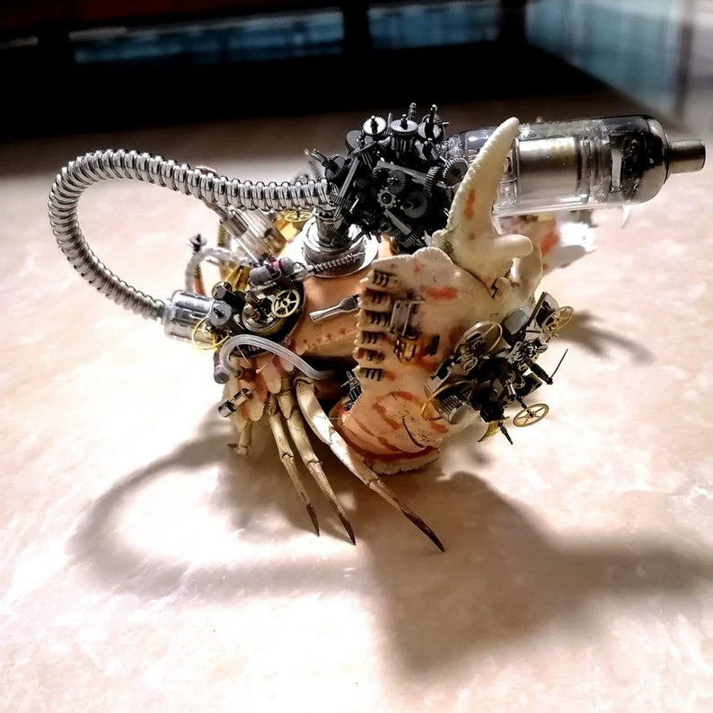 Steampunk Beetle Handmade Clockwork Real Brown Crab Framed Insect Cyberpunk Collecting Home Decor As Gift Sculpture Robots Aesthetic Art