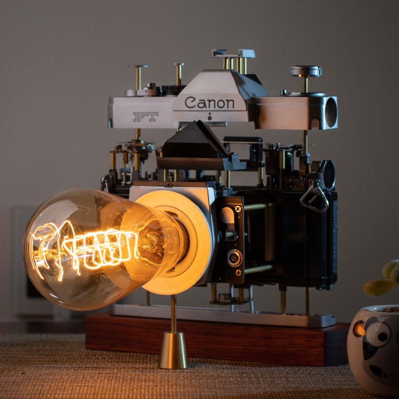 Cyberpunk Nixie Industrial Table Ambient Lamp Intergrated In A Camera Base In Steampunk Style Handmade Home Table Desk Art Decor