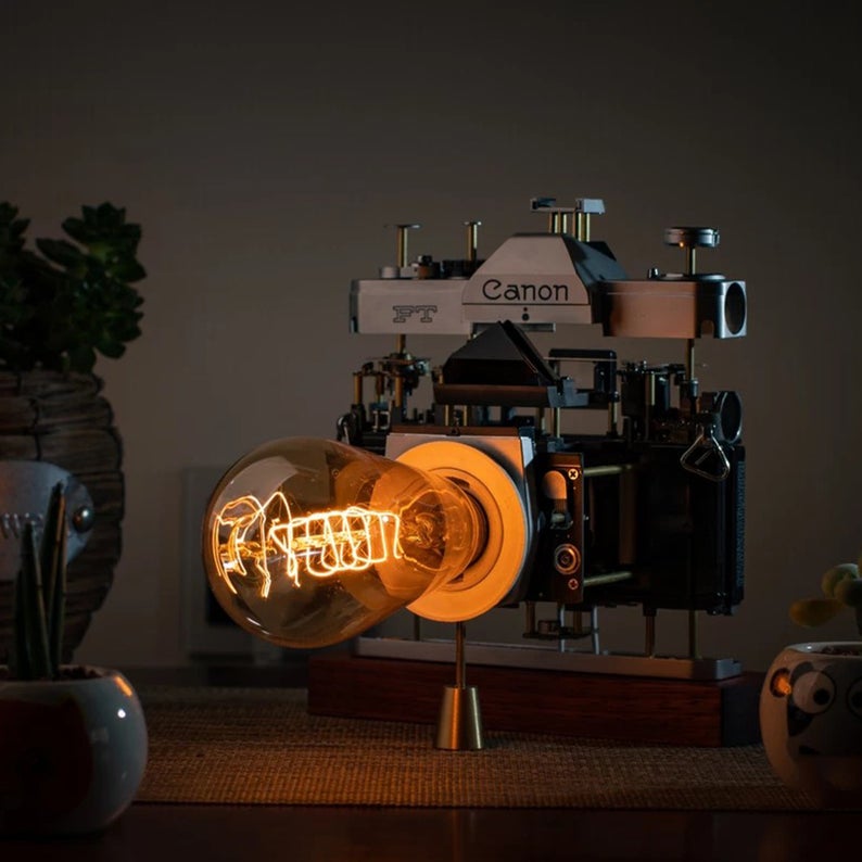 Cyberpunk Nixie Industrial Table Ambient Lamp Intergrated In A Camera Base In Steampunk Style Handmade Home Table Desk Art Decor
