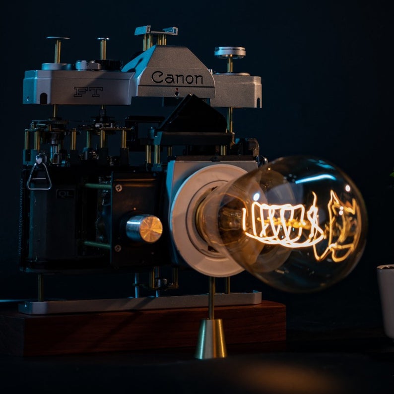 Cyberpunk Nixie Industrial Table Ambient Lamp Intergrated In A Camera Base In Steampunk Style Handmade Home Table Desk Art Decor