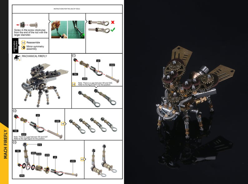 Fire Fly steampunk | 265Pcs Metal Insect Puzzle Model Kit 3D DIY Mechanical Assembly Jigsaw Crafts Decor