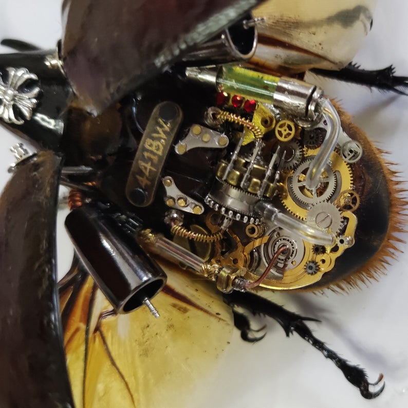 Steampunk Beetle Handmade Clockwork Dynastes Neptunus for Collecting Sculpture Wall Decor Ornament Gift for Men Him Robots Aesthetic Art