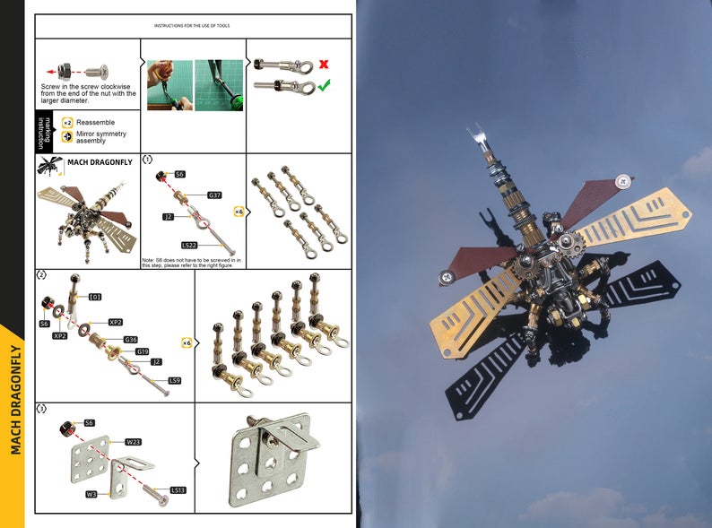 Dragonfly steampunk | 243 Pcs Metal Insect Puzzle Model Kit 3D diy Mechanical Assembly jigsaw Assemble Models decor