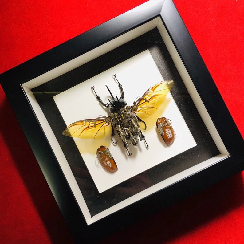 Steampunk Beetles Insect Machine Sculpture Decor Eupatorus Gracilicornis Unloads Wings Armour for Maintenance and Rest Robots Aesthetic Art