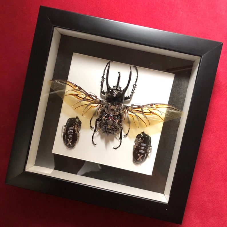 Steampunk Beetles Insect Machine Sculpture Decor Eupatorus Gracilicornis Unloads Wings Armour for Maintenance and Rest Robots Aesthetic Art