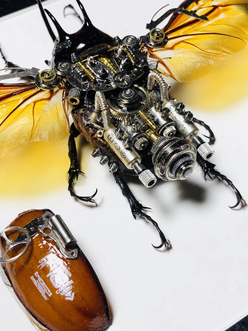 Steampunk Beetles Insect Machine Sculpture Decor Eupatorus Gracilicornis Unloads Wings Armour for Maintenance and Rest Robots Aesthetic Art