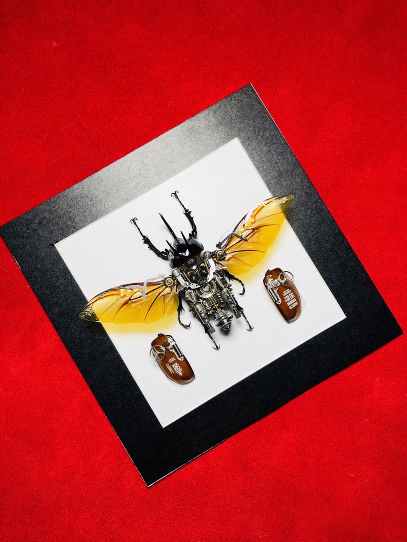 Steampunk Beetles Insect Machine Sculpture Decor Eupatorus Gracilicornis Unloads Wings Armour for Maintenance and Rest Robots Aesthetic Art