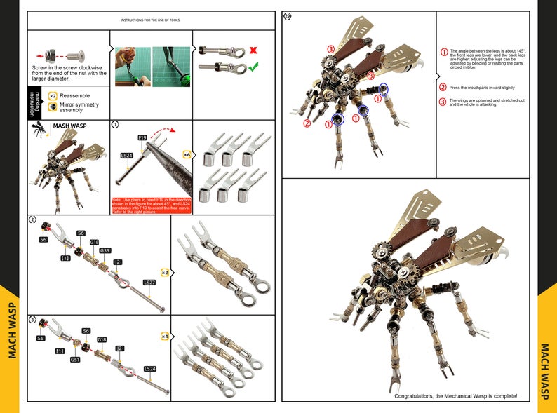 Wasp Steampunk | 295Pcs Metal Insect Puzzle Model Kit 3D DIY Mechanical Assembly Jigsaw Crafts decor