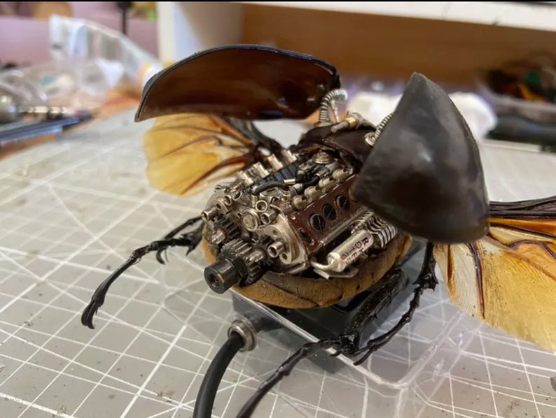 Steampunk Beetle Insect Megasoma Actaeon Powered By A V8 Engine Clockwork Cyberpunk Sculpture Table Desk Decor Ornament Aesthetic Art
