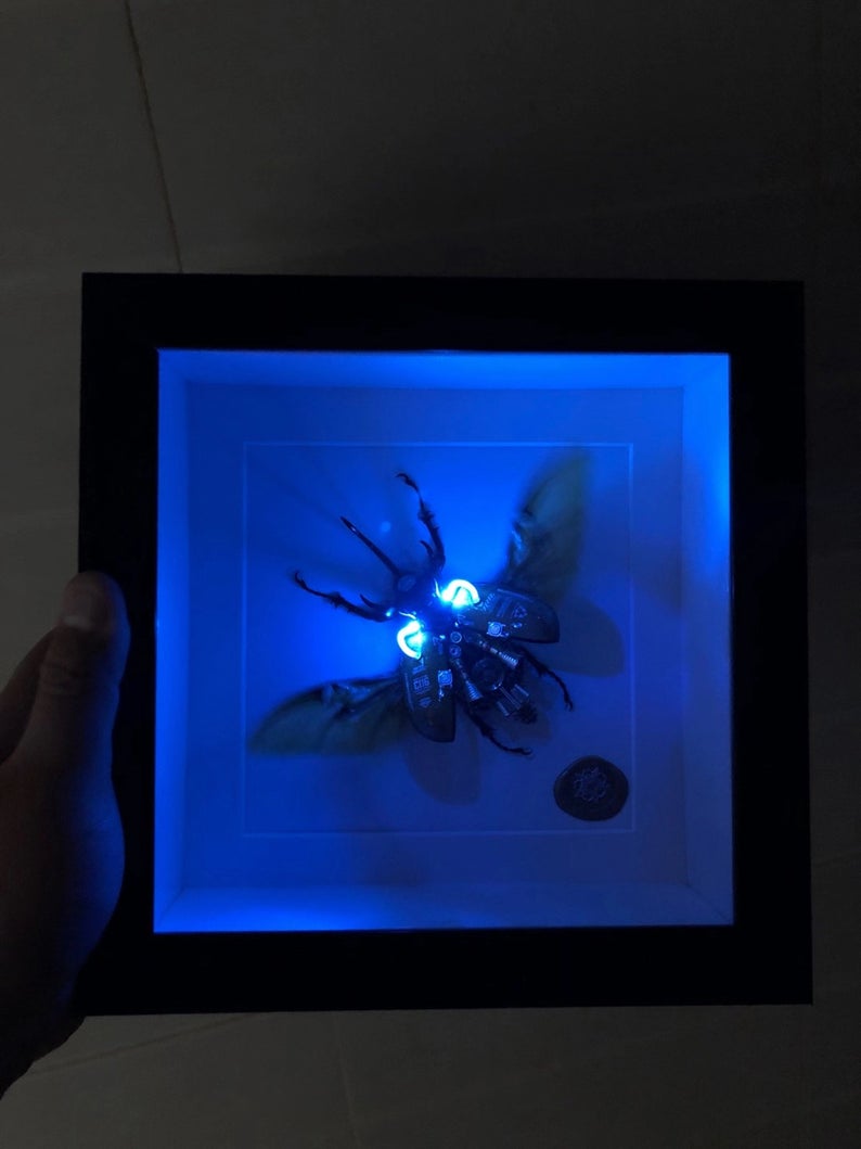 Steampunk Beetle Insect Handmade Eupatorus Gracilicornis with Moving Wings Cyberpunk Wall Decor Ornament Gift for Men Robots Aesthetic Art