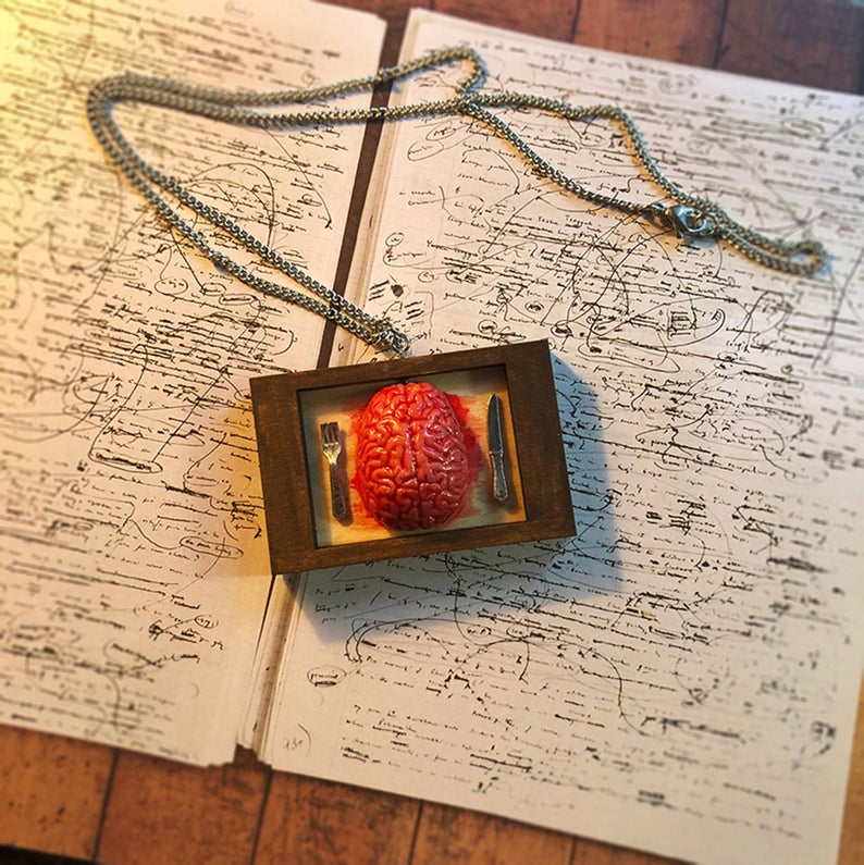 Bloody Brain Pendant Drop Horror Prop Halloween Decor & Party for Steampunk Lover Biker Gangs Horror Movie Fan Gift Jewelry Creepy Pendant