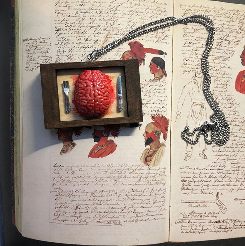 Bloody Brain Pendant Drop Horror Prop Halloween Decor &amp; Party for Steampunk Lover Biker Gangs Horror Movie Fan Gift Jewelry Creepy Pendant