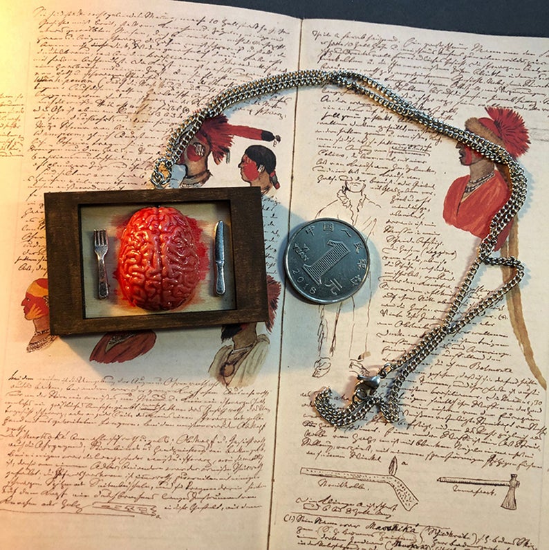 Bloody Brain Pendant Drop Horror Prop Halloween Decor &amp; Party for Steampunk Lover Biker Gangs Horror Movie Fan Gift Jewelry Creepy Pendant