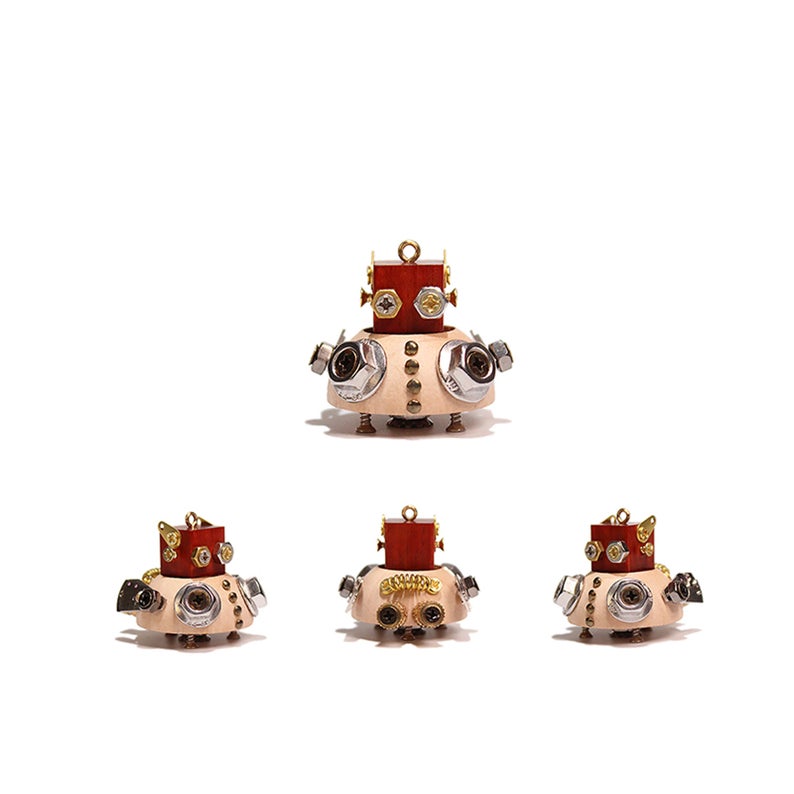 Steampunk Wooden Robot Figurines Knick Knacks Pendants Featured with Constellation Handmade Originally Designed Trinket Decor Gift