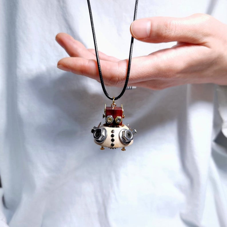 Steampunk Wooden Robot Figurines Knick Knacks Pendants Featured with Constellation Handmade Originally Designed Trinket Decor Gift