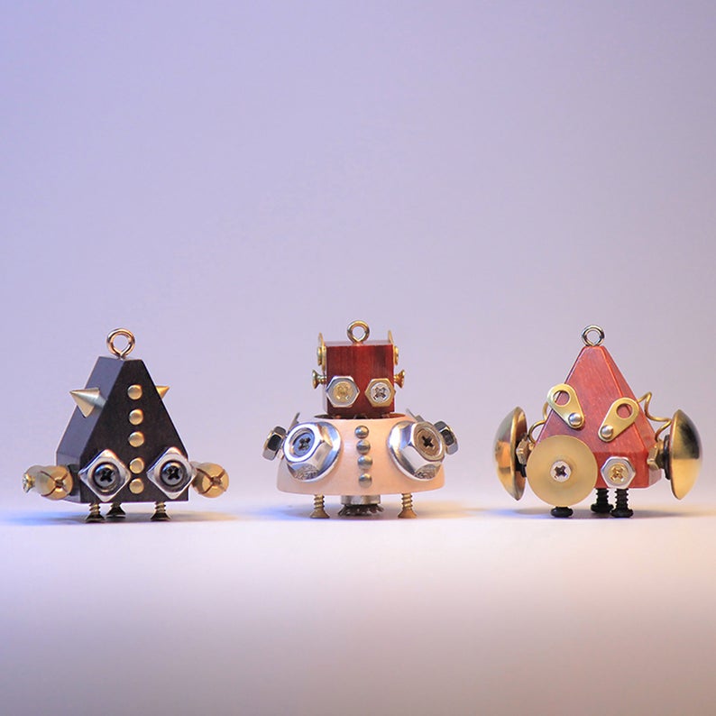 Steampunk Wooden Robot Figurines Knick Knacks Pendants Featured with Constellation Handmade Originally Designed Trinket Decor Gift