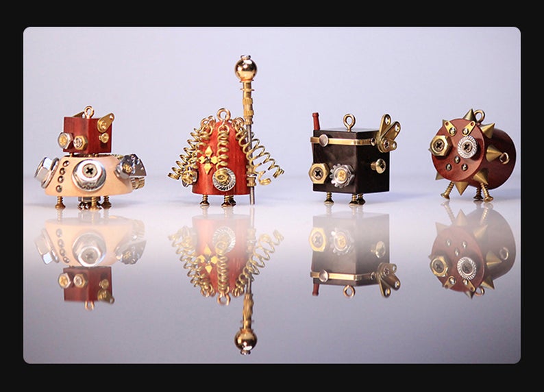 Steampunk Wooden Robot Figurines Knick Knacks Pendants Featured with Constellation Handmade Originally Designed Trinket Decor Gift