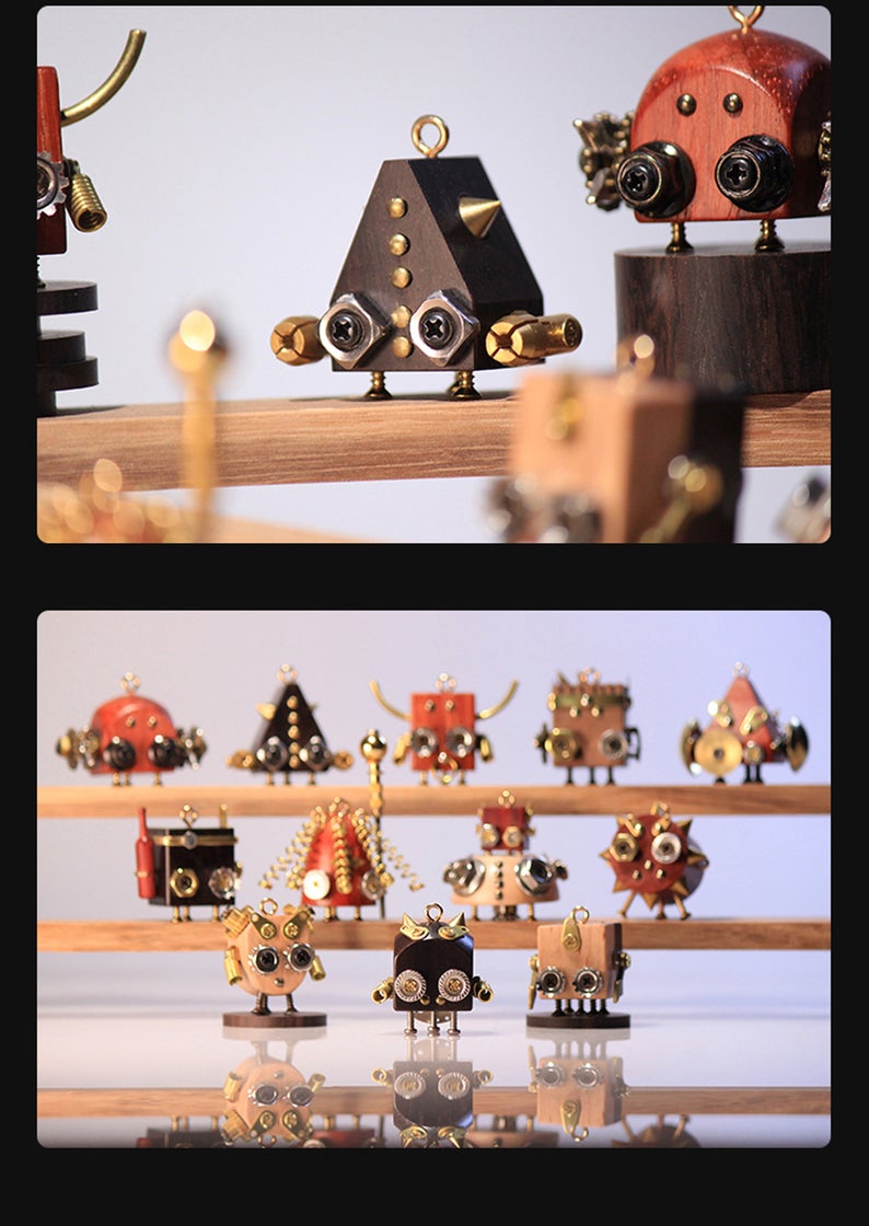 Steampunk Wooden Robot Figurines Knick Knacks Pendants Featured with Constellation Handmade Originally Designed Trinket Decor Gift