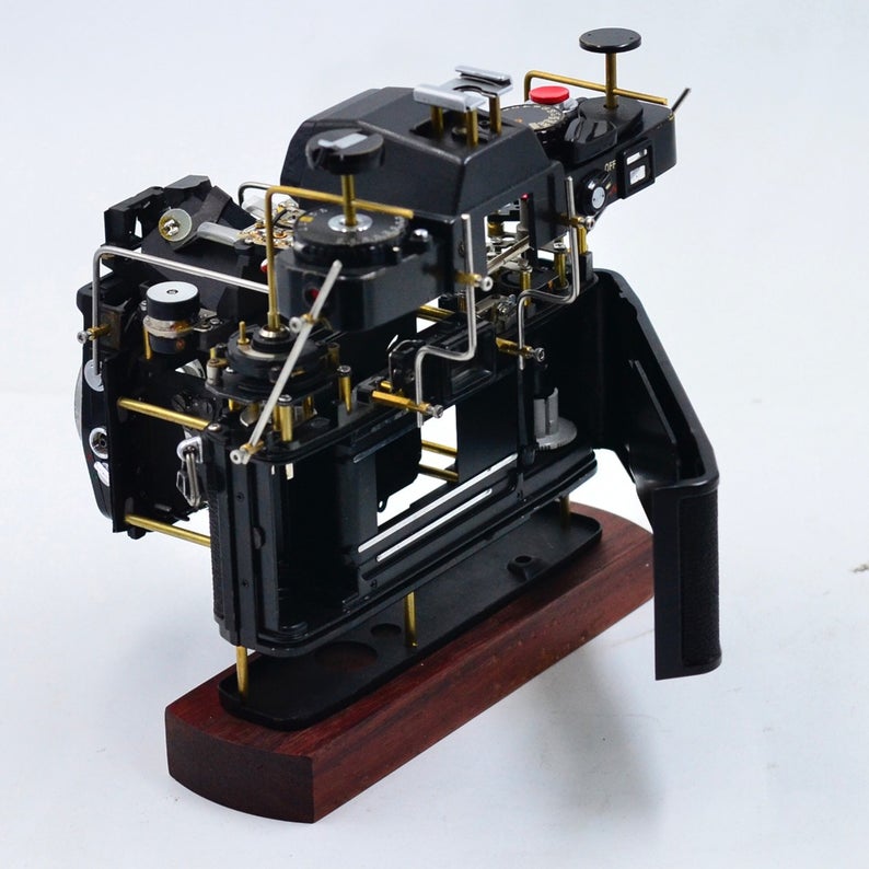 Disassembled Stereo Ancient Mechanical Film Camera Deconstructed Art Decor Customizable with Your Own Beloved Camera As Collection or Gift