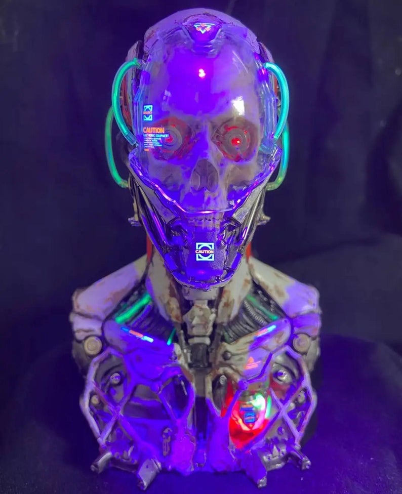 Cyberpunk Skeleton Warrior 3D Printed Mechanical Mutant of Human Beings Steampunk Robots Aesthetic Sculpture Table Desk Decor Ornament