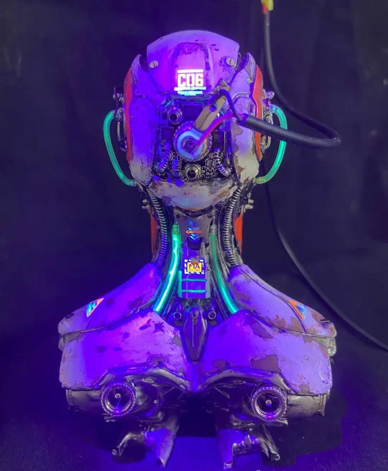 Cyberpunk Skeleton Warrior 3D Printed Mechanical Mutant of Human Beings Steampunk Robots Aesthetic Sculpture Table Desk Decor Ornament