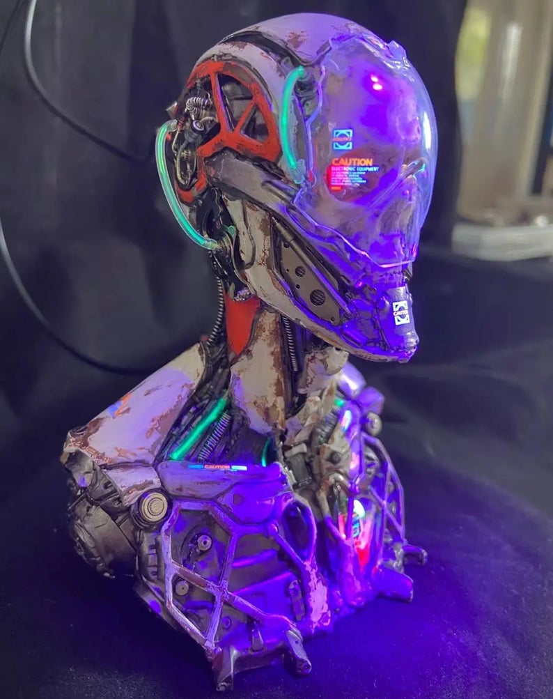 Cyberpunk Skeleton Warrior 3D Printed Mechanical Mutant of Human Beings Steampunk Robots Aesthetic Sculpture Table Desk Decor Ornament