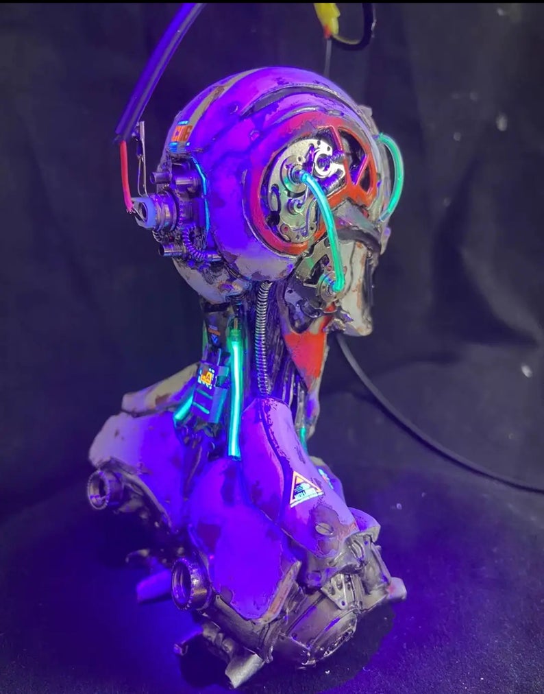 Cyberpunk Skeleton Warrior 3D Printed Mechanical Mutant of Human Beings Steampunk Robots Aesthetic Sculpture Table Desk Decor Ornament
