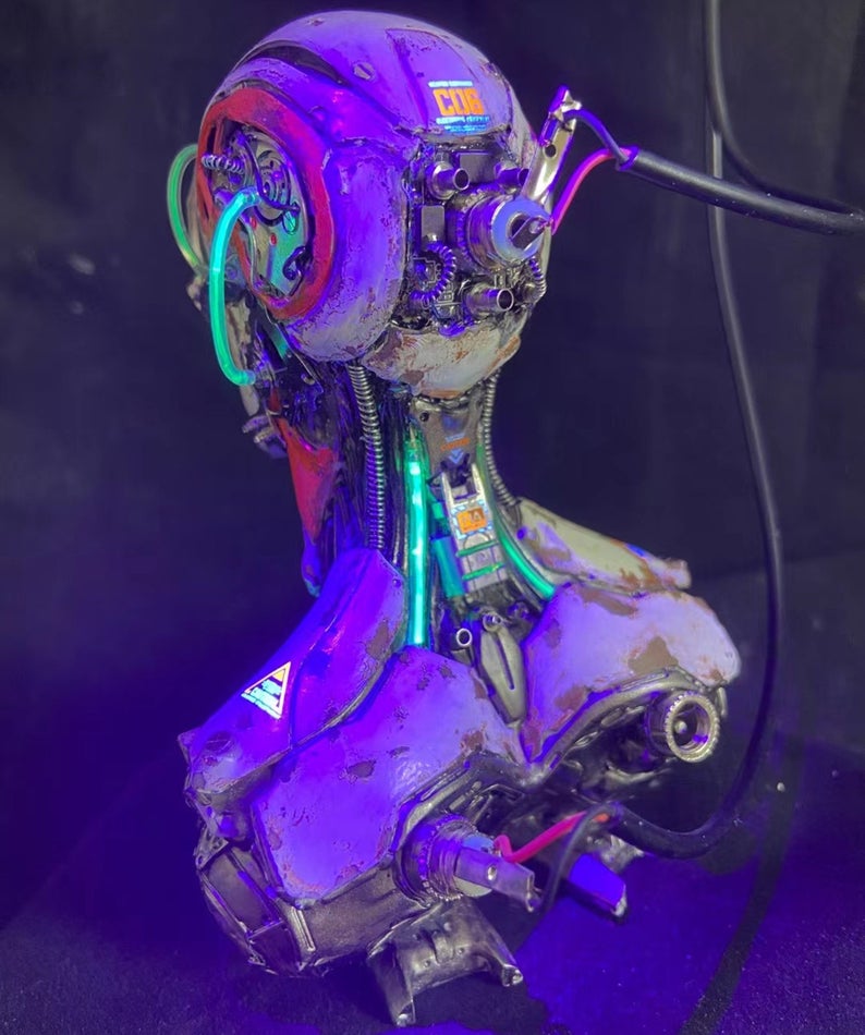 Cyberpunk Skeleton Warrior 3D Printed Mechanical Mutant of Human Beings Steampunk Robots Aesthetic Sculpture Table Desk Decor Ornament